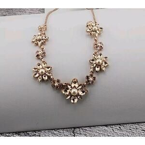 Marchesa Rose Gold Crystal Floral Statement Necklace 16"